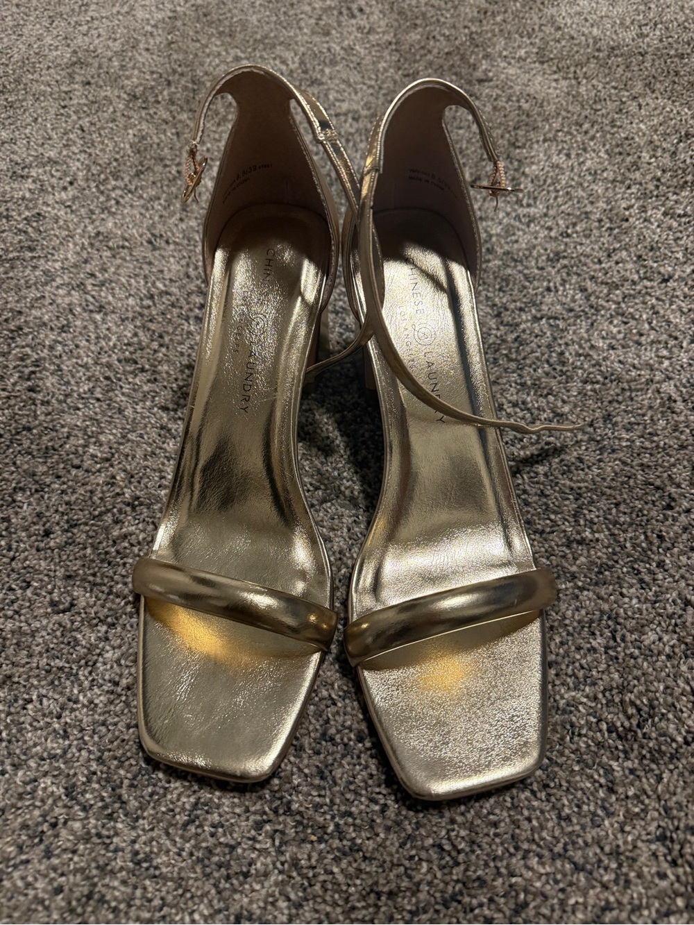 Chinese Laundry Metallic Gold Strappy Block Heels